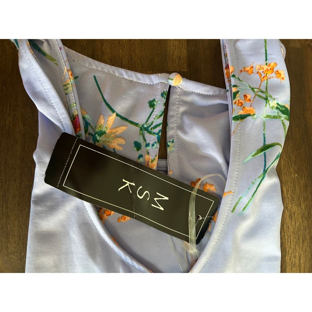 NWT MSK Asymmetrical Slate Blue/Orange Floral Sleeveless Midi Shift Dress-Large - Picture 4 of 12
